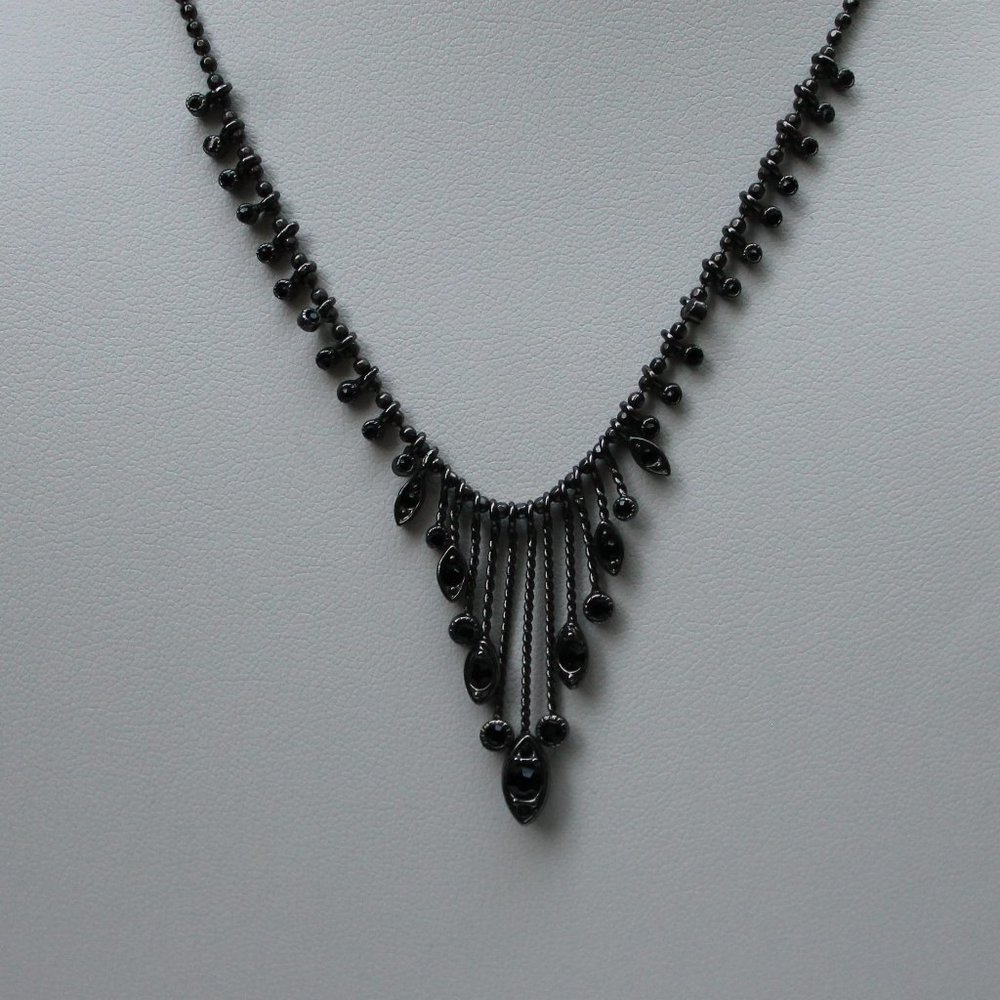 Monet Black Rhinestone Small Fringe Necklace